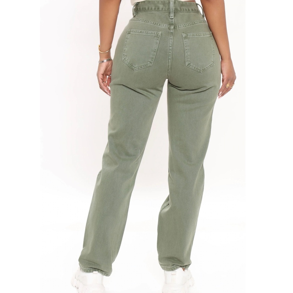 High Waisted Ripped Mom Jeans - Olive - Picture 3 of 7